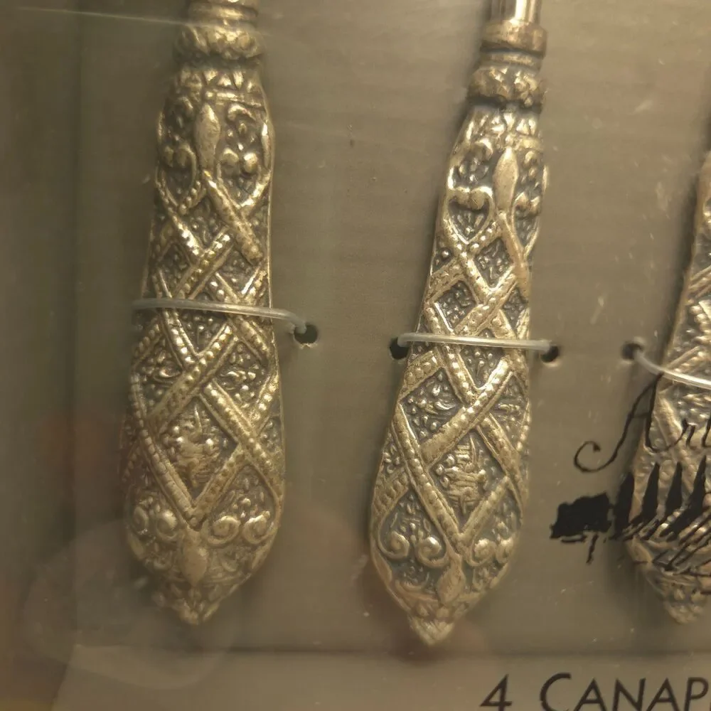 Artimino Set of 4 Canape Forks Ornate Silver Tone Appetizer Cocktail Forks